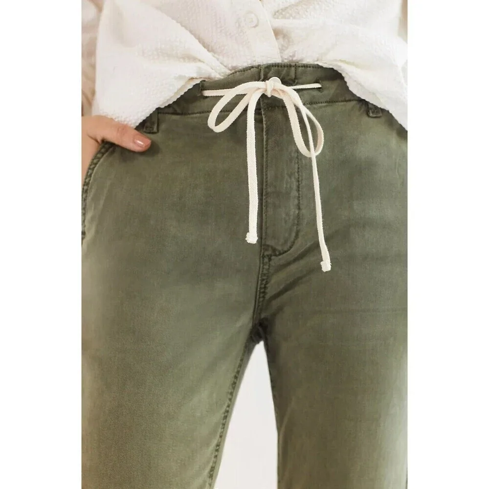Paige Pants Womens 24 Green Christy Tapered Drawstring Waistband Cotton Stretch